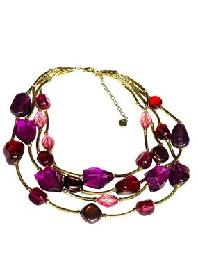 Napier Vintage Signed 90s Chunky Lucite Multi Strand Necklace Purple Pink